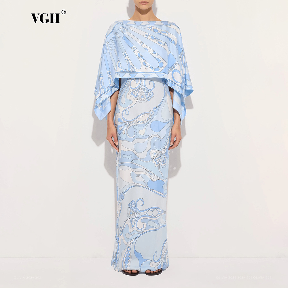 Women Formal Wear Set - VGH Açık Mavi Soyut Baskılı İki