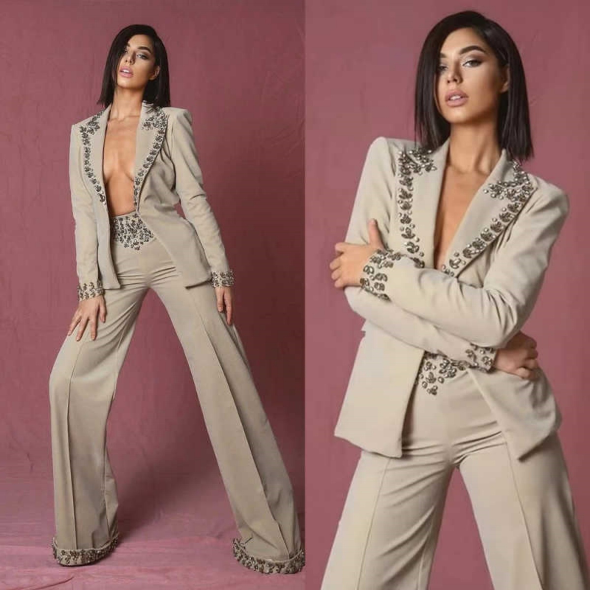 Women'S Formal Wear Jackets - İnanılmaz Rhinestones Kadın Takım Elbise 2