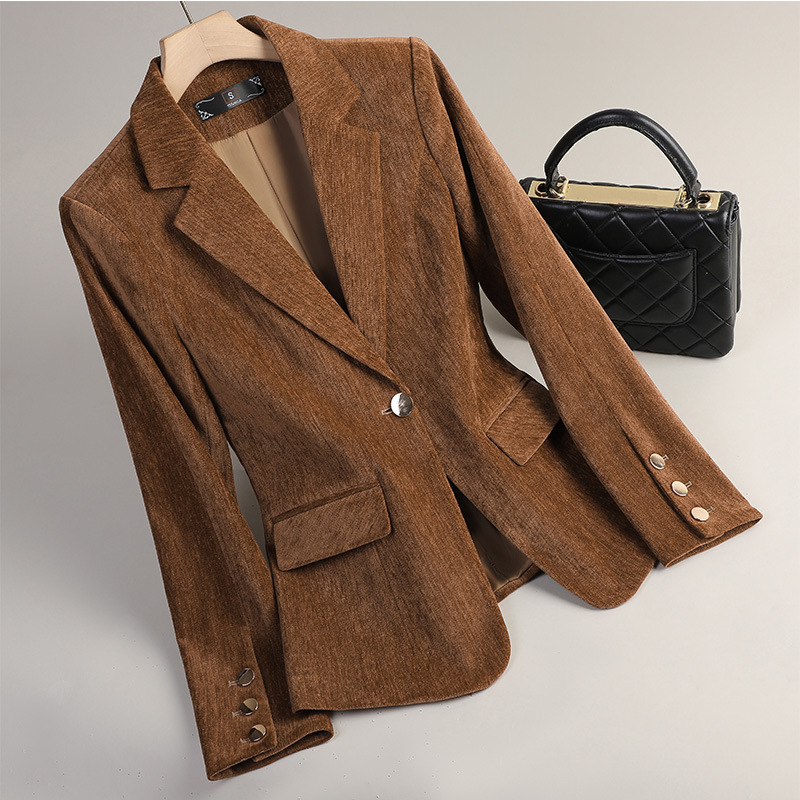 Women'S Formal Wear Jackets - Sarı Altın Kadife Blazer Kadın Sonbahar