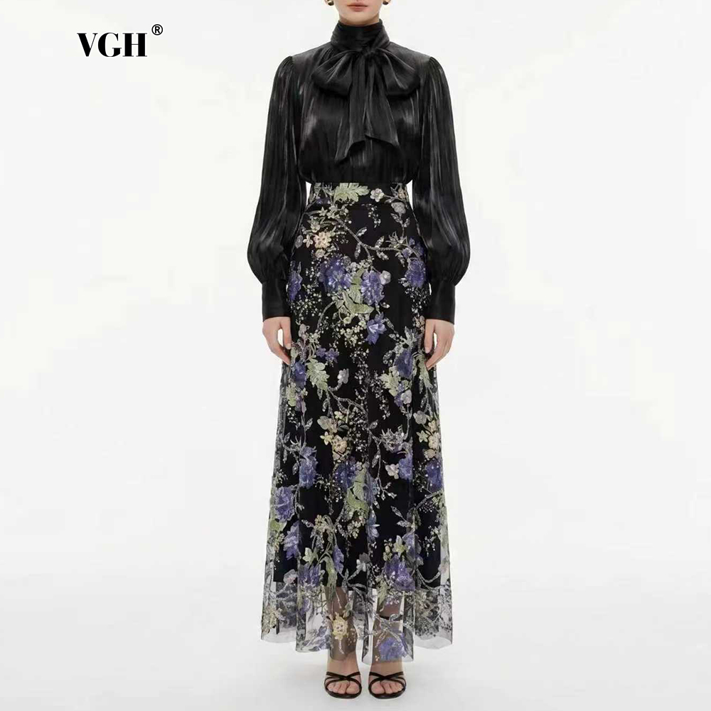 Women Formal Wear Set - VGH Zarif Şık Siyah Çiçek Desenli