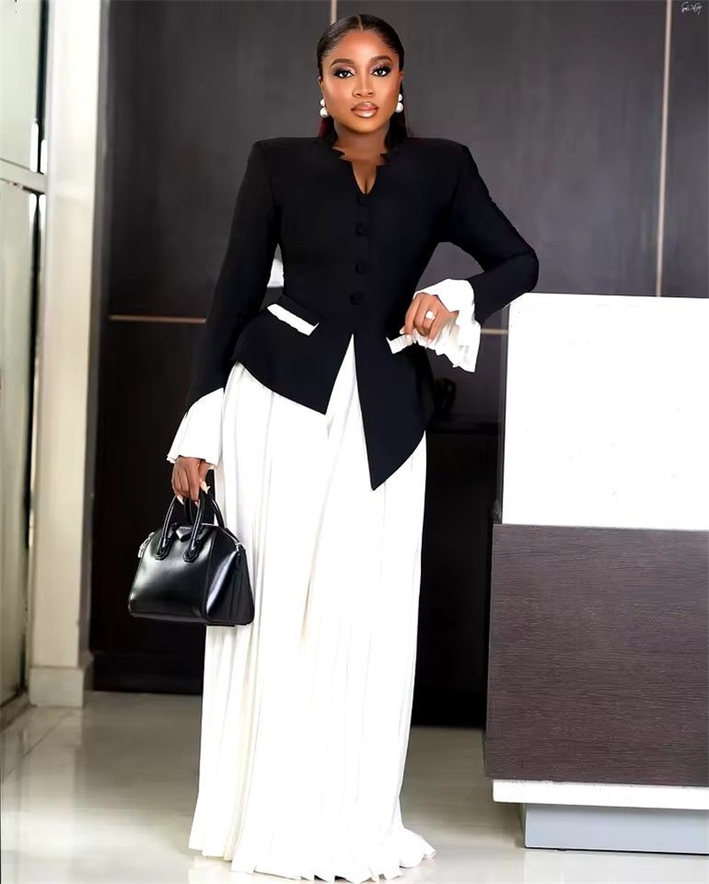 Women Formal Wear Black And White - Beyaz Siyah Kadın Takım Elbise Seti