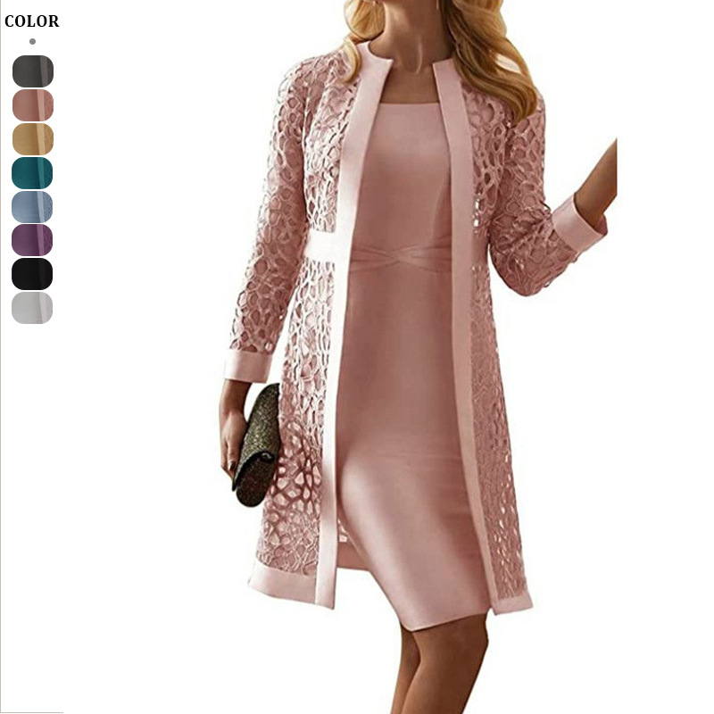 Formal Dress Female - İki Palto ile Wine Dantel Hırka