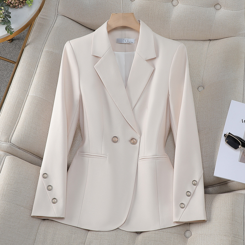 Formal Winter Wear Women Jacket - Kadın Kruvaze Katı Blazer Sonbahar Kayısı