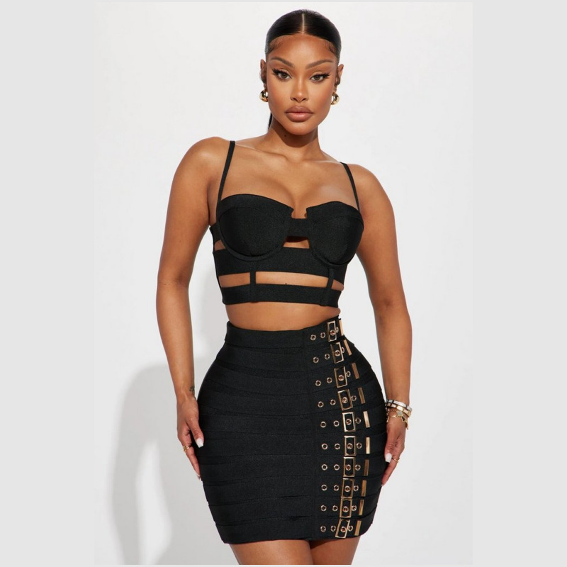 Women Formal Wear Black And White - Siyah Beyaz Bandaj Kadın Abiye Elbisesi